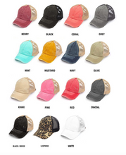Load image into Gallery viewer, Distressed CC Criss Cross High Pony Tail Cap-MULTIPLE COLORS