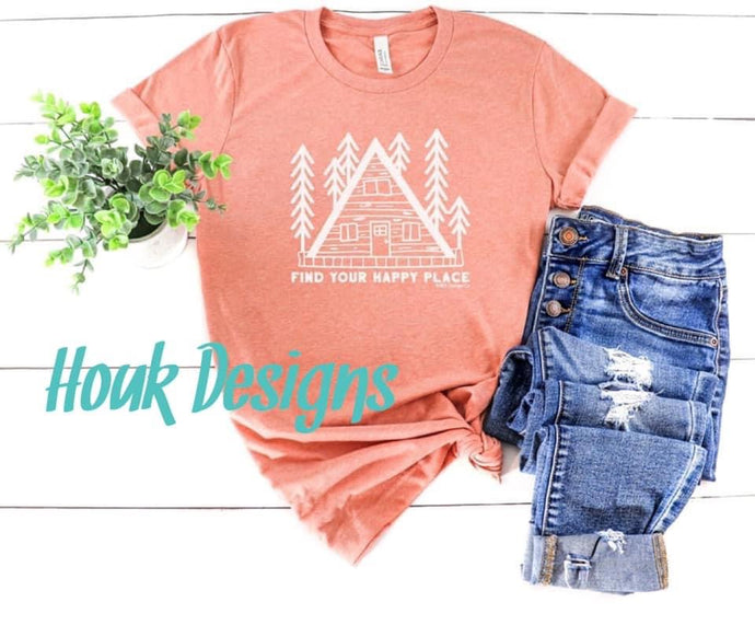 Find your happy place tee, woods, camping