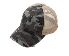 Load image into Gallery viewer, Distressed CC Criss Cross High Pony Tail Cap-MULTIPLE COLORS
