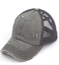 Load image into Gallery viewer, Distressed CC Criss Cross High Pony Tail Cap-MULTIPLE COLORS
